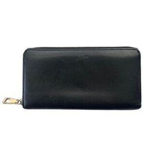 J. Crew Black Gold Zip Around Leather Continental Wallet Card Slots Minimal